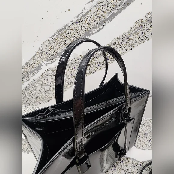 MARC JACOBS Mini Grind Patent Crossbody Tote In Black - Picture 7 of 15